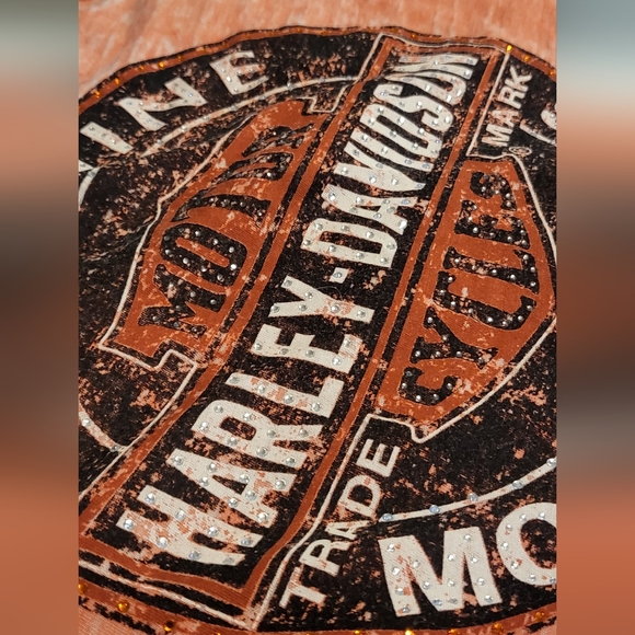 Harley-Davison top size Medium orange with rhinestone - Picture 10 of 13